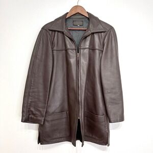 Vintage 70s Patch Pocket Insulated‎ Leather Jacket Brown Size 40